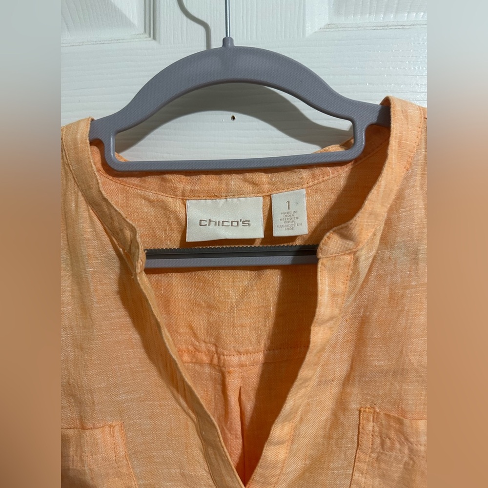 Chicos Flowy Linen Blouse in Tangerine Orange Color
